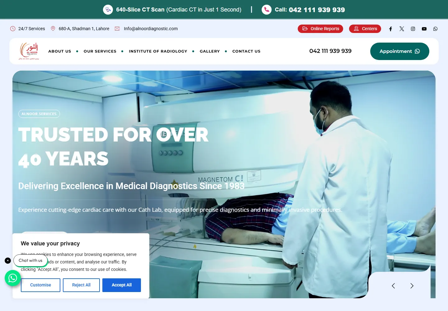 Al Noor Diagnostic Centre, website home page