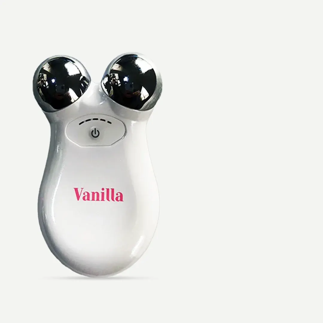My Vanilla Skin, skincare device with metal spheres on white stand