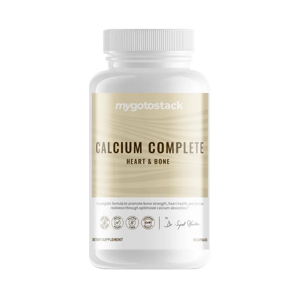 MyGoToStack, gold calcium complete supplement bottle on white
