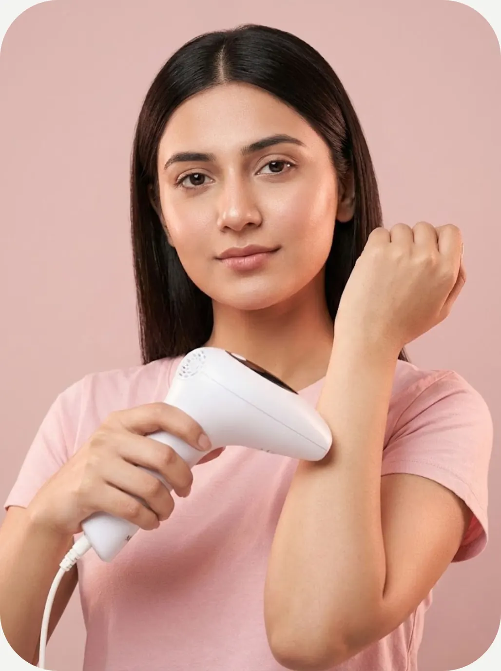 MySkinix, woman holding beauty device against her arm