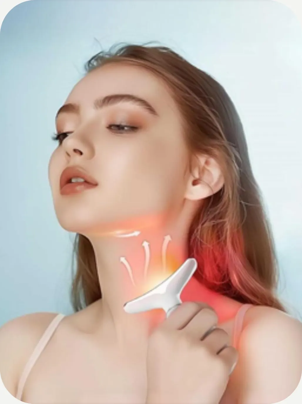 MySkinix, woman using red light device on neck