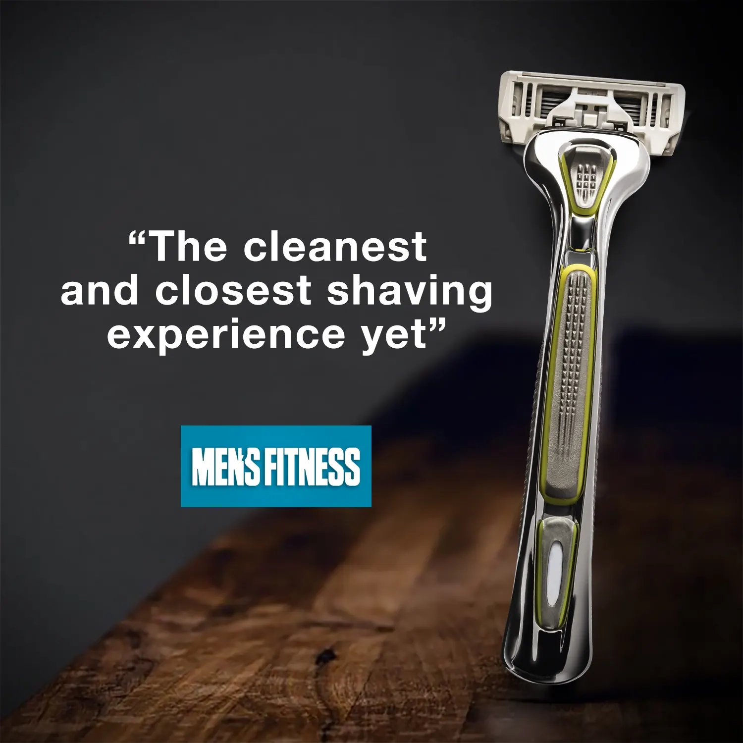 ShaveBox, razor product shot with magazine quote overlay